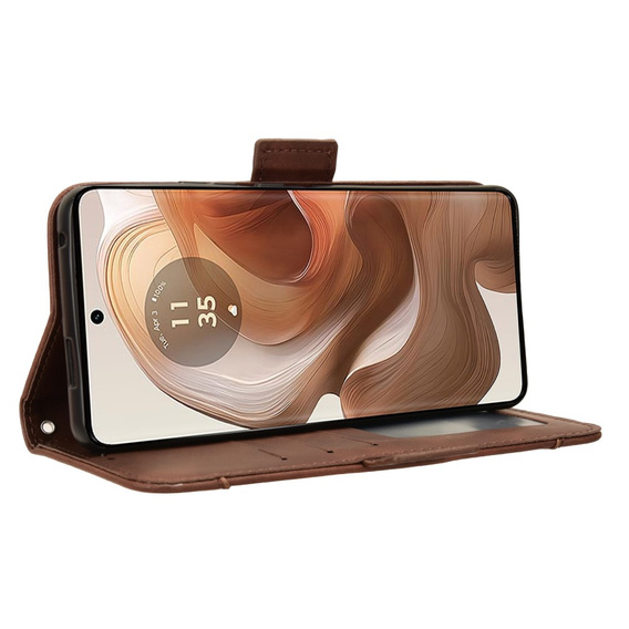 Cu clapetă pentru Motorola Edge 50 Ultra, Card Slot, maro