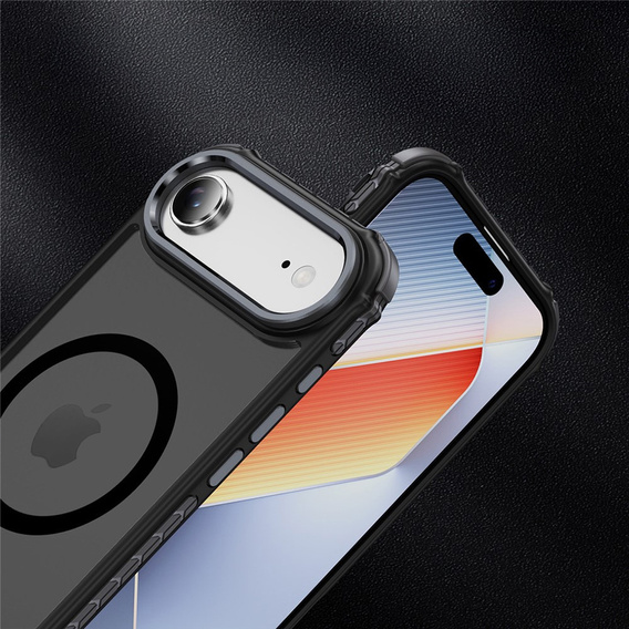 Carcasă Matt pentru iPhone Air, blindată, pentru MagSafe, fumurie cu margini negre