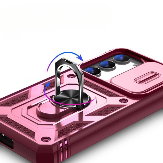 Husă blindată pentru Samsung Galaxy S23, CamShield Slide, roz / roșu
