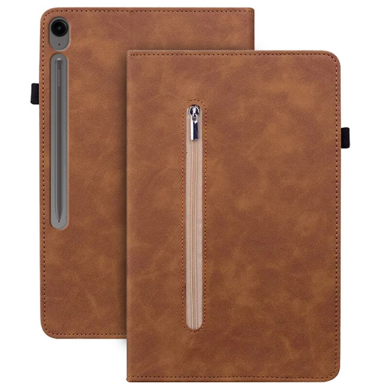 Husa pentru Samsung Galaxy Tab S10 Lite / S10 FE / S9 FE, Wallet Pen Slot, maro