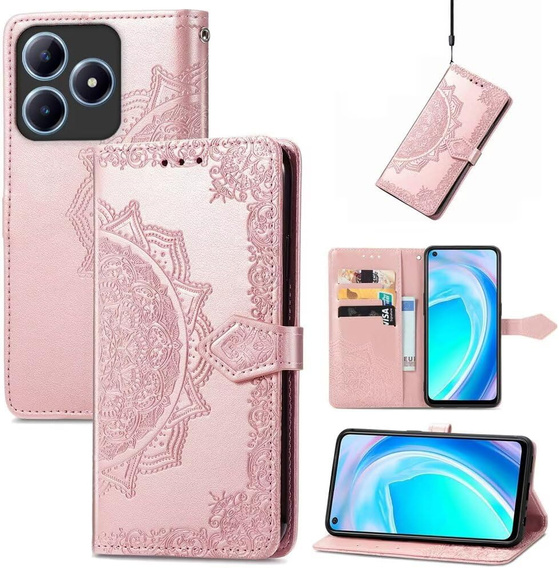Cu clapetă pentru Realme C61, Mandala, roz rose gold