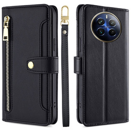 Cu clapetă pentru Realme 12 Pro 5G / 12 Pro+ 5G, Wallet Zipper Pocket, negru