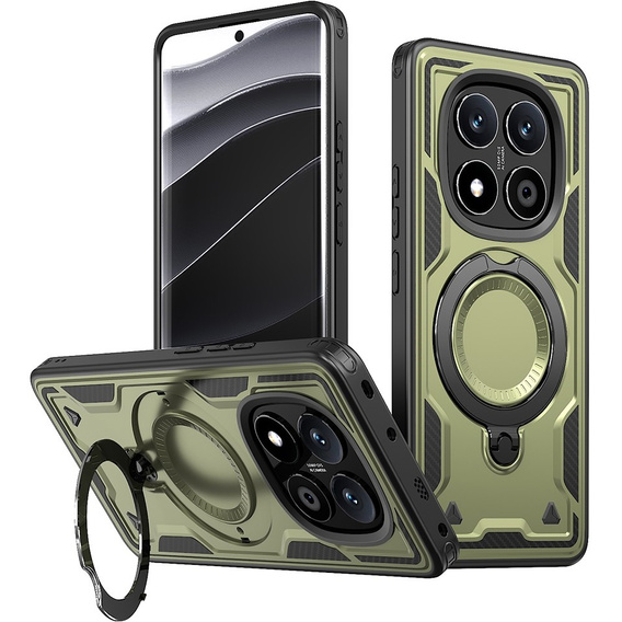 Carcasă pentru Xiaomi Redmi Note 14 Pro 5G /  Poco X7 5G, Military MagSafe, verde + 9H Glass