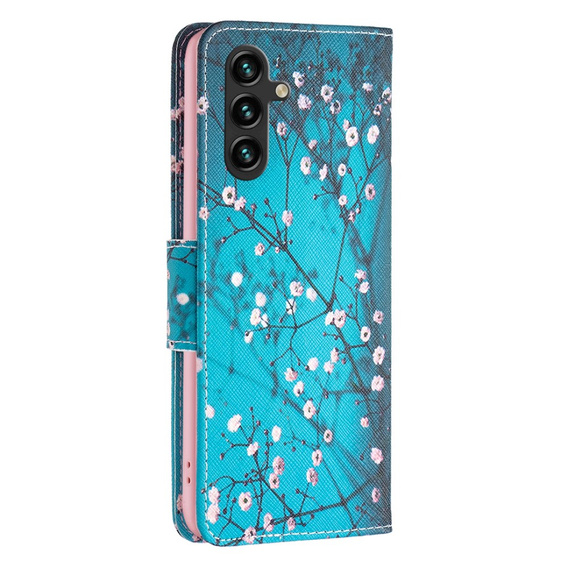 Cu clapetă pentru Samsung Galaxy A55 5G, Wallet, Sakura, albastru