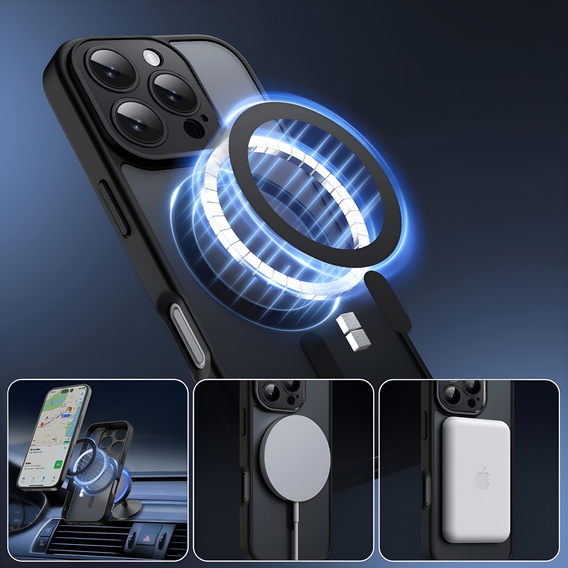 Husă pentru iPhone 16 Pro, pentru MagSafe, ERBORD Matt Case, negru + sticlă pentru ecran