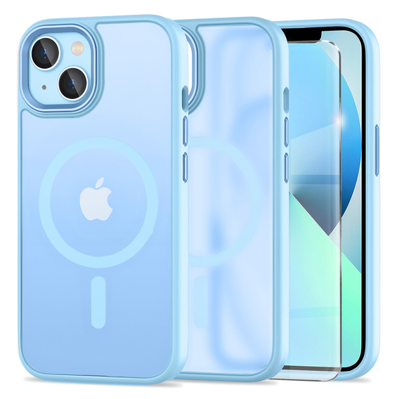 Husă pentru iPhone 13, pentru MagSafe, ERBORD Matt Case, albastru + sticlă pentru ecran