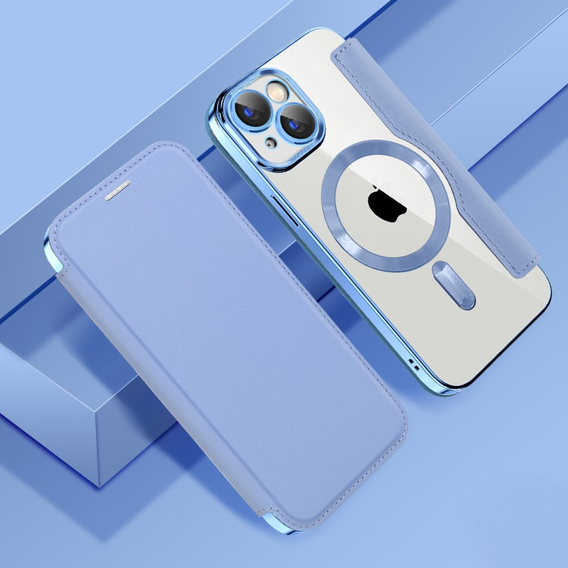 Cu clapetă pentru iPhone 15, RFID Wallet MagSafe CamShield, albastru
