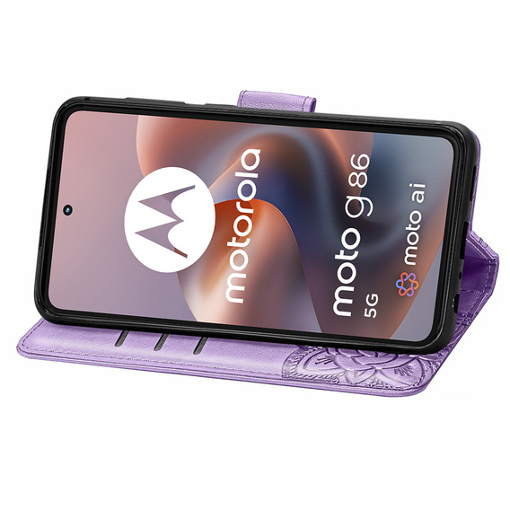 Cu clapetă pentru Motorola Moto G86 Power 5G, Butterfly, violet