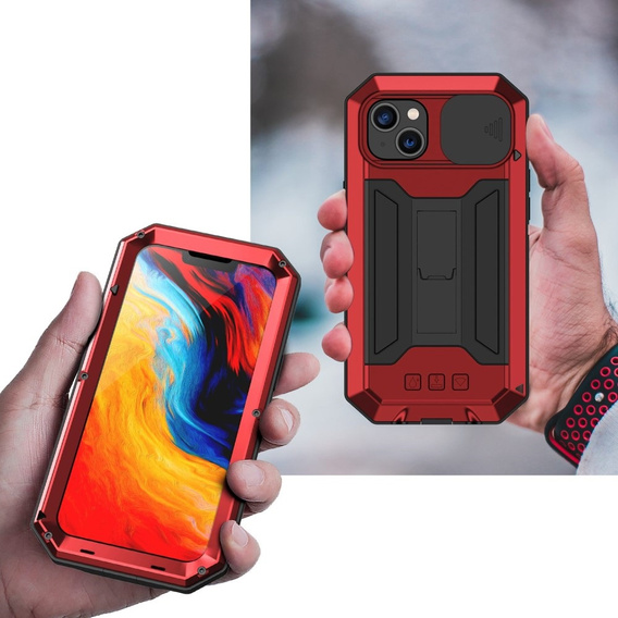 Husă pentru iPhone 14, R-JUST CamShield Slide, armată, roșu / negru