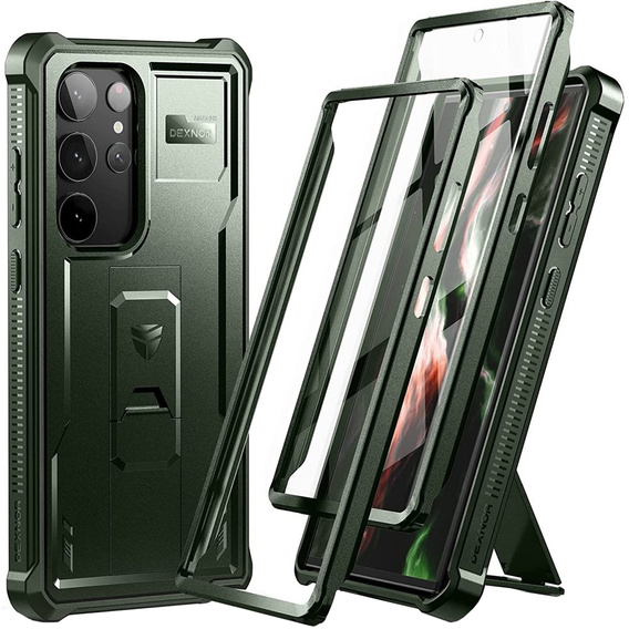 Husă blindată pentru Samsung Galaxy S23 Ultra, Dexnor Full Body (Two Frames), verde