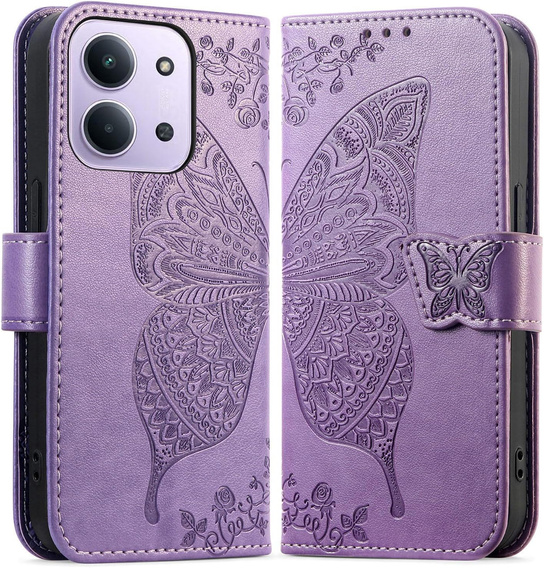 Cu clapetă pentru Xiaomi Redmi 15C 4G/LTE, Butterfly, violet