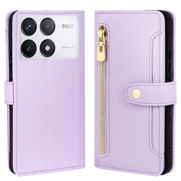 Cu clapetă pentru Xiaomi Poco F6 Pro, Wallet Zipper Pocket, violet