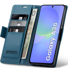 Husă pentru Samsung Galaxy A36, ERBORD Glossy Litchi, portofel cu clapetă, albastru
