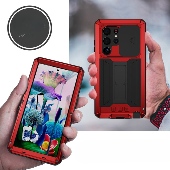 Husă blindată pentru Samsung Galaxy S23 Ultra, R-JUST CamShield Slide, roșu