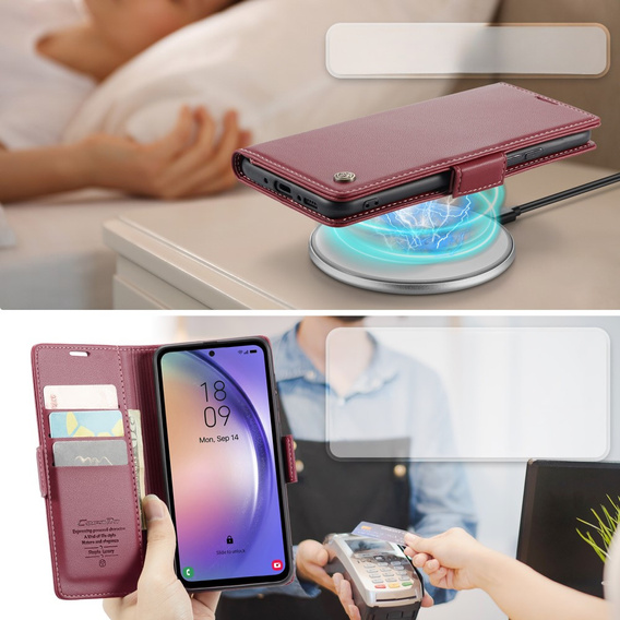 Husa cu clapetă CASEME pentru Samsung Galaxy A54 5G, Litchi Wallet, roșu