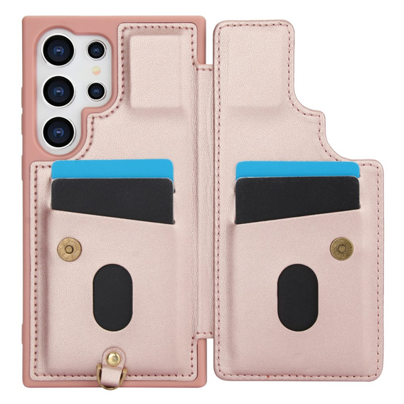 Husa pentru Samsung Galaxy S24 Ultra, Leather Flower Card Slot, roz