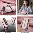 Husă CASEME pentru Samsung Galaxy S25 FE, RFID Leather Wallet, cu curea de umăr, roz