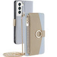 Carcasă flip pentru Samsung Galaxy S22, Wallet Zipper Pocket, cu oglindă, albastru