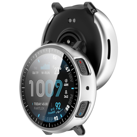 Husă 2-în-1 + sticlă temperată pentru Amazfit Active Max, argintiu