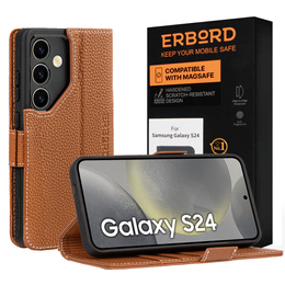 Husă din piele pentru Samsung Galaxy S24, ERBORD LeatherWallet, maro