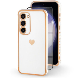 Husă pentru Samsung Galaxy S23, Electro heart, alb + Sticlă ceramică Full Glue