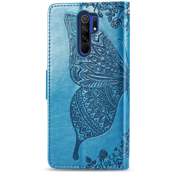 Cu clapetă pentru Xiaomi Redmi 9, Butterfly, albastru