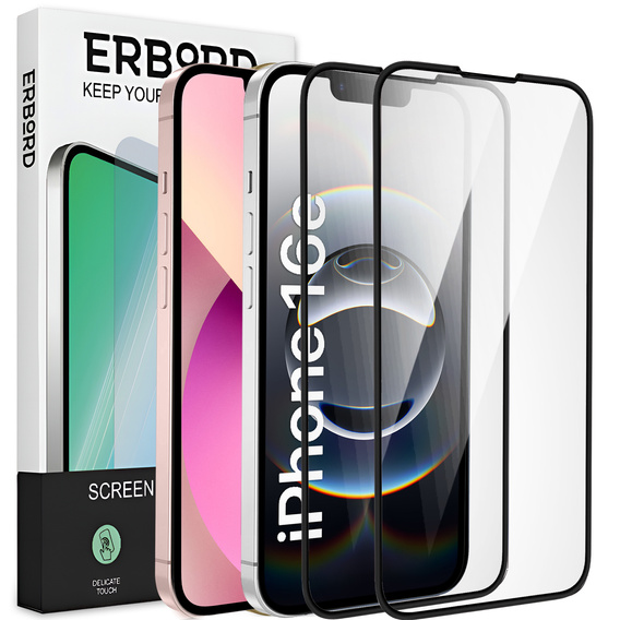 2x sticlă ceramică ERBORD Hybrid Glass pentru iPhone 16E / 14 / 13 / 13 Pro