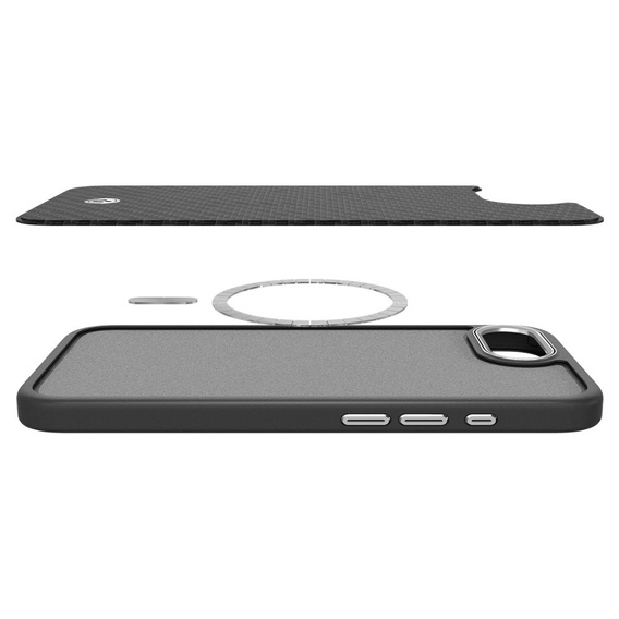 Carcasa Spigen pentru iPhone 16E, Enzo Aramid MagSafe, negru carbon + 9H Tempered Glass