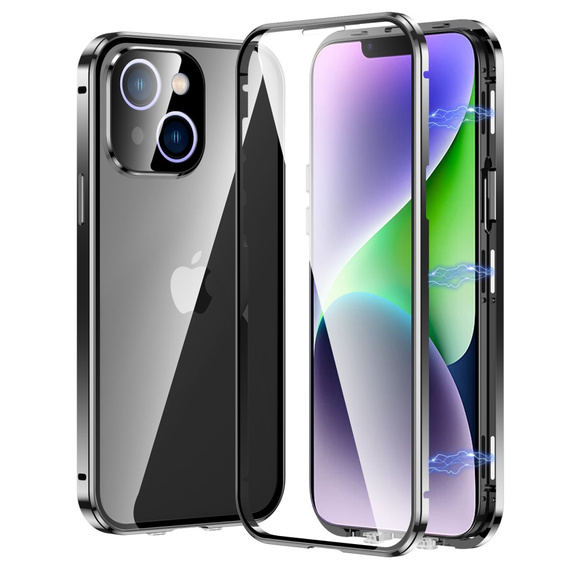 Husa pentru iPhone 14, Magnetic Dual Glass, negru