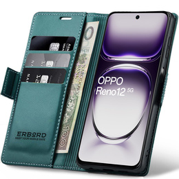 Husă pentru Oppo Reno 12, ERBORD Glossy Litchi, portofel cu clapetă, verde