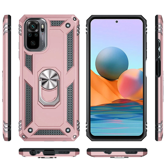 Husă blindată pentru Xiaomi Redmi Note 10/10S, Nox Case Ring, roz rose gold