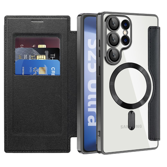 Cu clapetă pentru Samsung Galaxy S25 Ultra, RFID Wallet MagSafe CamShield, negru