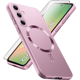 Carcasă pentru Samsung Galaxy A56, ColorMag, pentru MagSafe, roz + sticlă călită 9H