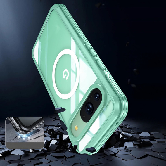 Husă pentru Google Pixel 9 / Google Pixel 9 Pro, Shockproof, cu sticlă, pentru MagSafe, verde