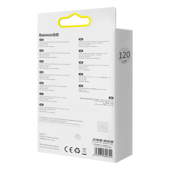Cablu USB-C către Lightning Baseus Crystal Shine, 1,2 m, 20 W, pentru dispozitive Apple (Lightning)