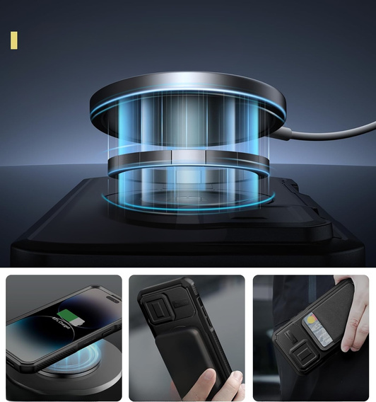 Husă blindată pentru iPhone 14 Pro Max, Dexnor CamProtect MagSafe, negru (Două rame)