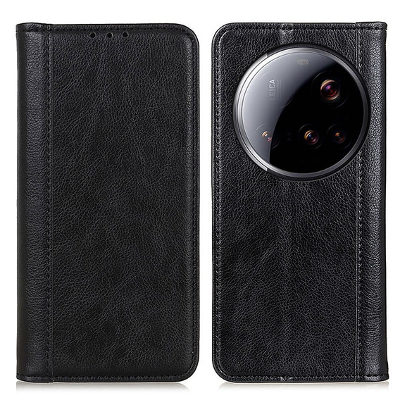 Husa cu clapetă pentru Xiaomi 15 Ultra, Split Leather, negru