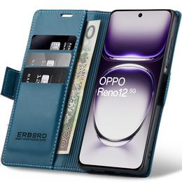 Husă pentru Oppo Reno 12, ERBORD Glossy Litchi, portofel cu clapetă, albastru