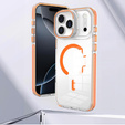 Husă pentru iPhone 17 Pro Max, pentru MagSafe, cu suport, transparentă cu inserții portocalii