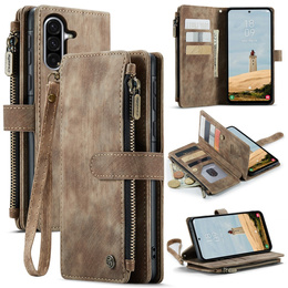 Husa CASEME pentru Samsung Galaxy A56 5G, Leather Wallet Cash and Card Slots, cu curea, maro