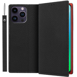 Cu clapetă pentru iPhone 14 Pro, Litchi Skin Grain, negru