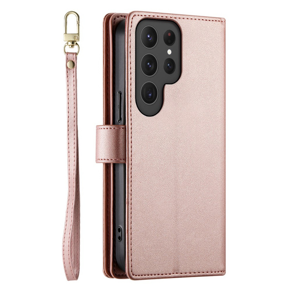 Cu clapetă pentru Samsung Galaxy S25 Ultra, Wallet Zipper Pocket, roz