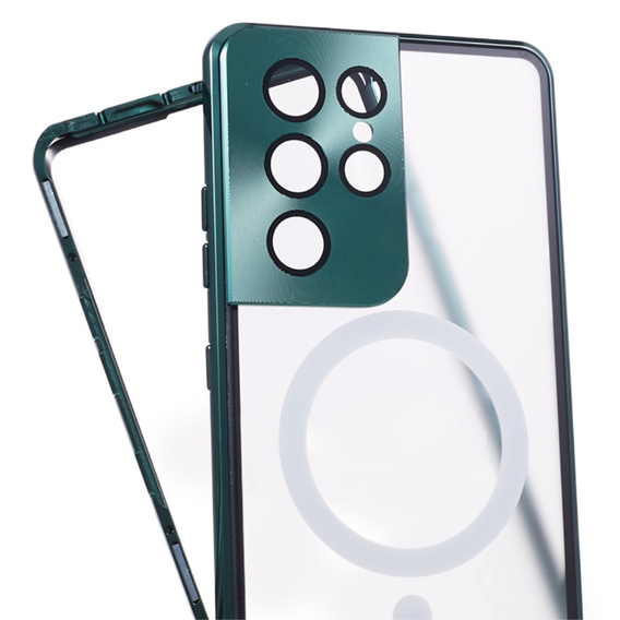 Carcasa Magnetic Dual Glass MagSafe pentru Samsung Galaxy S21 Ultra, verde