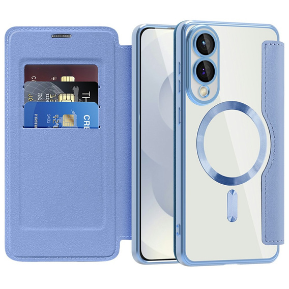 Cu clapetă pentru Samsung Galaxy S25 Edge, RFID Wallet MagSafe CamShield, albastru