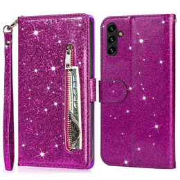 Cu clapetă pentru Samsung Galaxy A56 5G, Wallet Zipper Pocket Glittery, violet