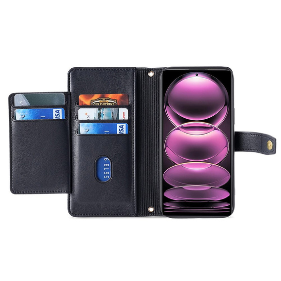 Cu clapetă pentru Xiaomi 13T / 13T Pro / Redmi K60 Ultra, Wallet Zipper Pocket, negru