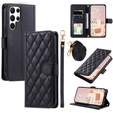 Husă cu clapetă pentru Samsung Galaxy S25 Ultra, Rhombus Crossbody Leather, negru