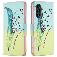 Cu clapetă pentru Samsung Galaxy A05s, Wallet, Feather, albastru