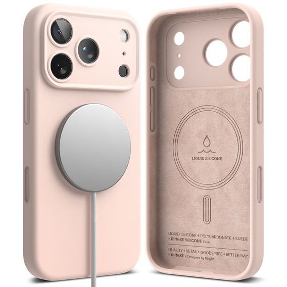 Carcasă Ringke pentru iPhone 17 Pro Max, Silicone Magnetic MagSafe, Pink Sand