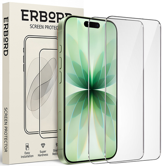 2x sticlă călită ERBORD 9H Hard Glass pe ecran pentru iPhone 17 Pro/17/16 Pro